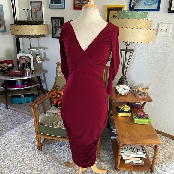 Retro Dress 1950s Style Leota Wiggle Pencil Burgundy Red S M Pinup 50s - Picture 3 of 7